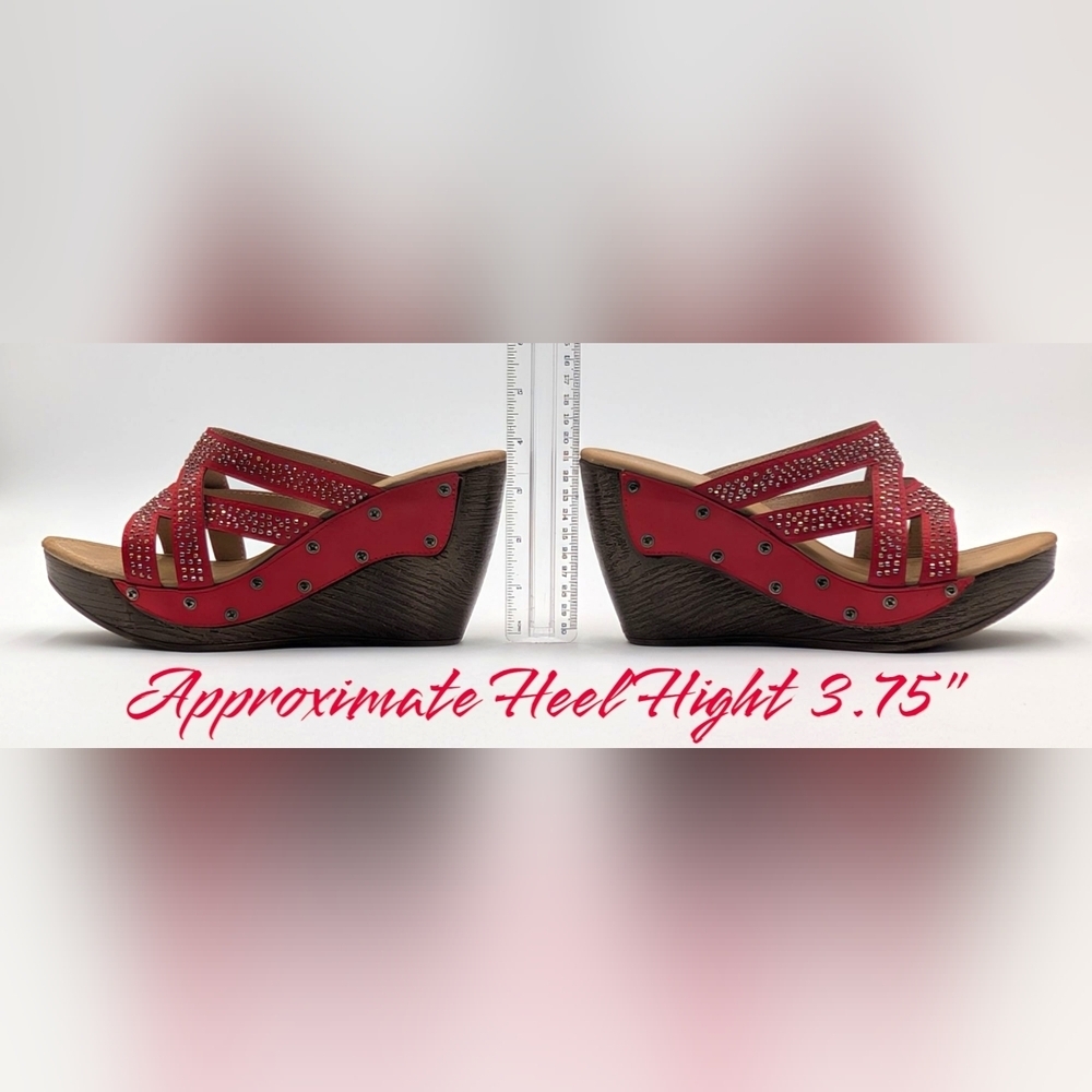 Patrizia By Spring Step Studded Red Sequin High Heel Wedge Sandal Sz US 9 EU 40 - Picture 13 of 16